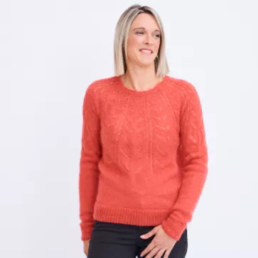 Pull en laine ajouré en duvet de mohair et soie pour femme