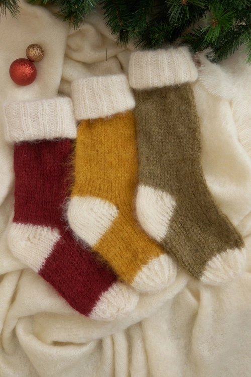 Grande chaussette de Noël décorative en Mohair et laine