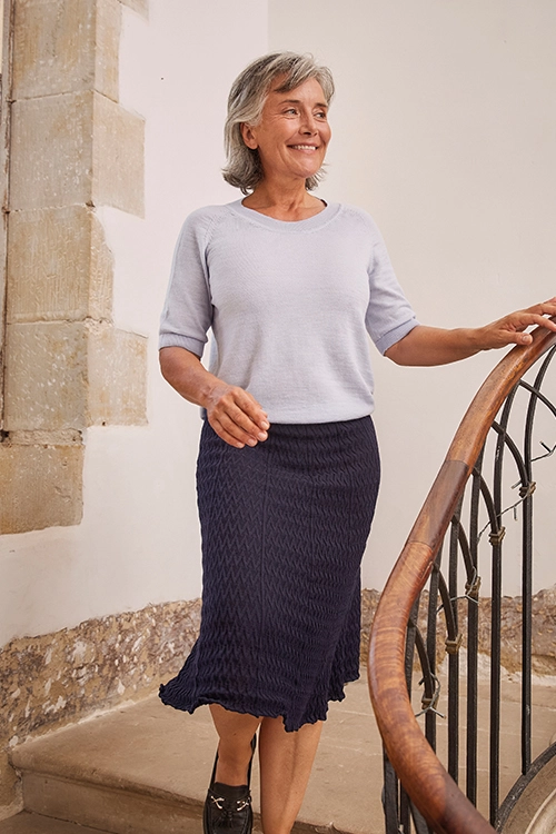 Pull en laine mérinos manches courtes femme