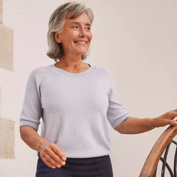 Pull en laine mérinos manches courtes femme