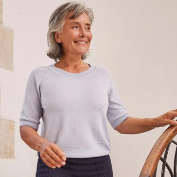 Pull en laine mérinos manches courtes femme