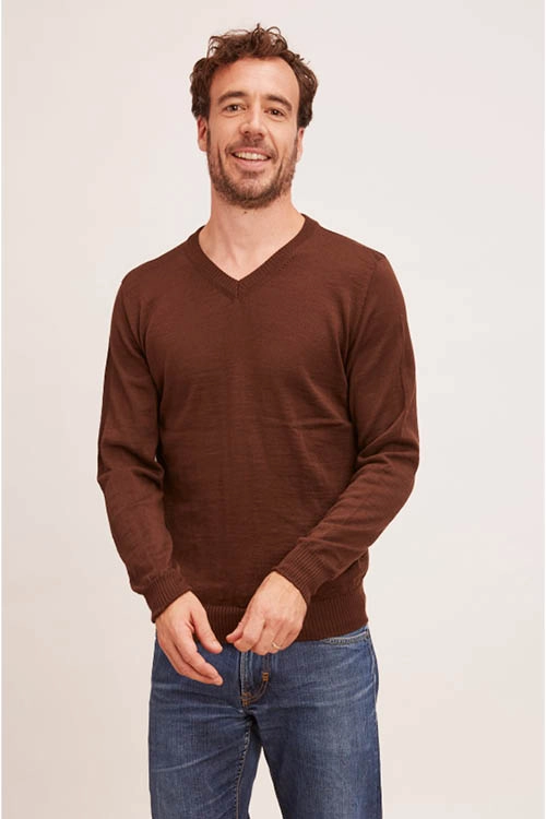 Pull en laine mérinos homme col V