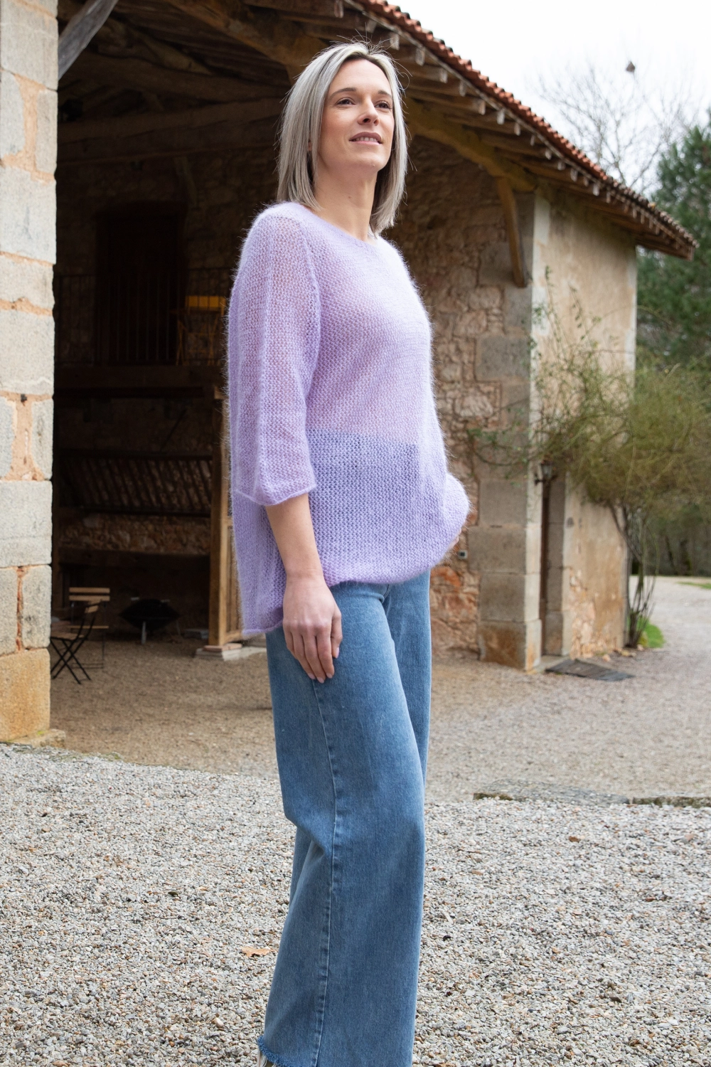 Pull en laine mohair et soie résille ample pour femme