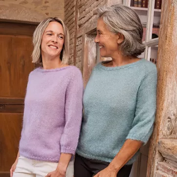 Pull en laine mohair et soie manches 3/4 