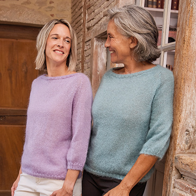 Pull en laine mohair et soie manches 3/4