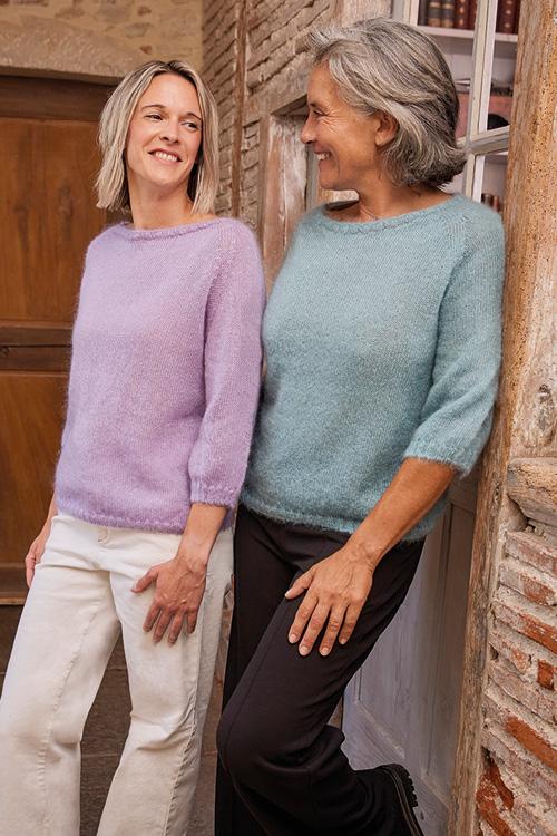 Pull en laine mohair et soie manches 3/4