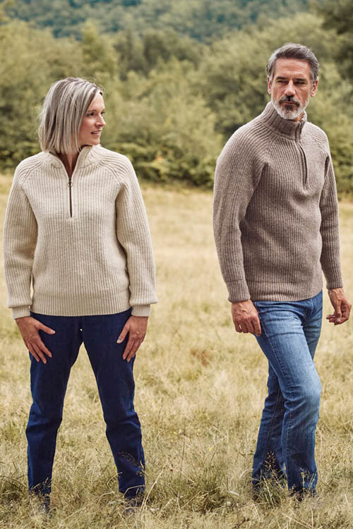 Pull en laine mérinos camionneur femme