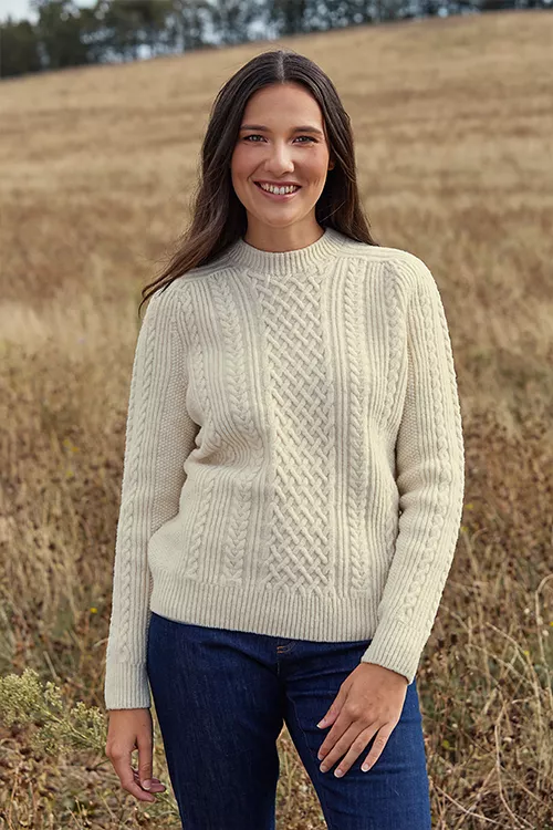 Pull en laine à torsades pour femme