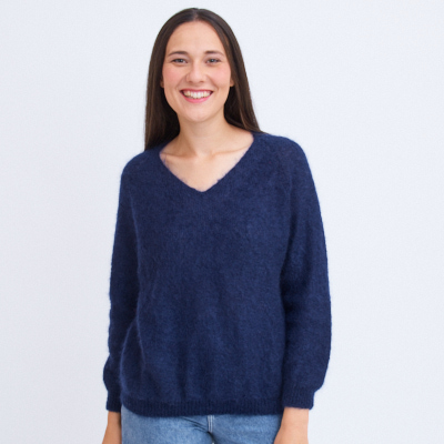 Pull en laine mohair col V pour femme 