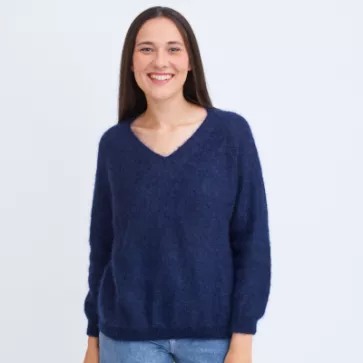 Pull en laine mohair col V pour femme 
