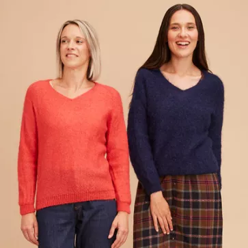 Pull en laine mohair col V pour femme 