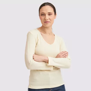 T-shirt laine mérinos manches longues col V pour femme