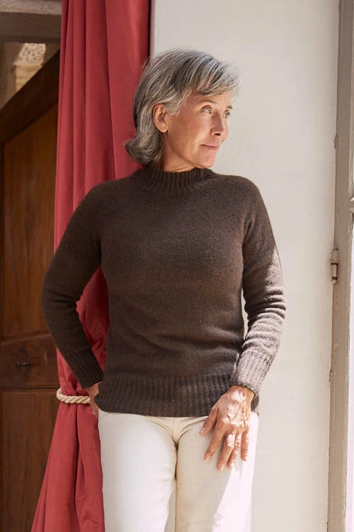 Pull laine de yack col cheminée pour femme 