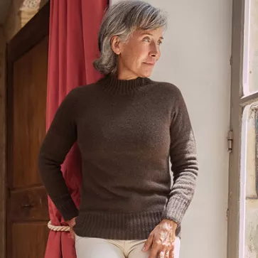 Pull laine de yack col cheminée pour femme 