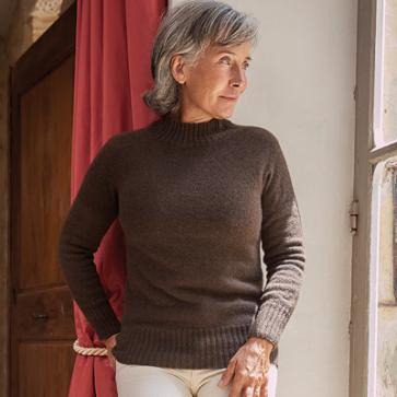 Pull laine de yack col cheminée pour femme