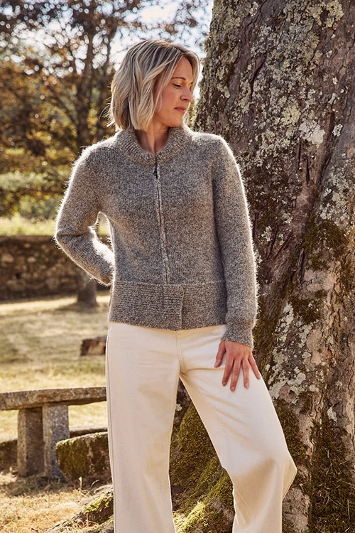 Blouson laine zippé mohair, yack et soie pour femme