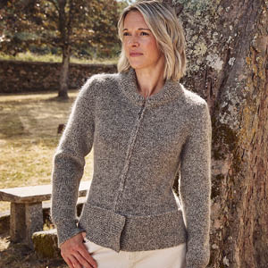 Blouson laine zippé duvet mohair, yack et soie pour femme