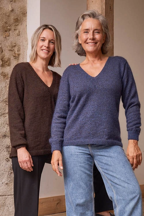 Grand pull laine col V en duvet de yack pour femme