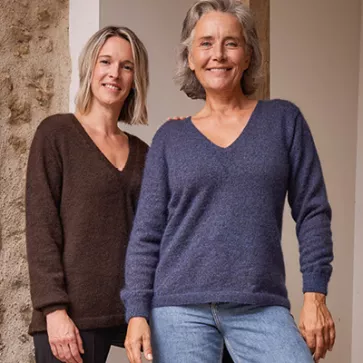 Grand pull laine col V en duvet de yack pour femme