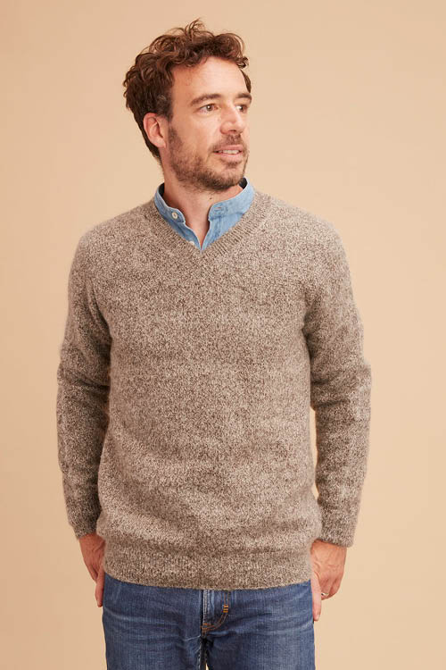 Pull en laine yack col V pour homme