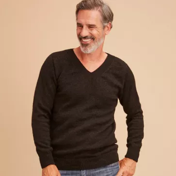 Pull en laine yack col V pour homme