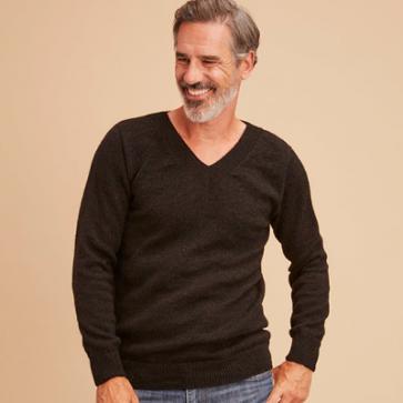 Pull en laine yack col V pour homme