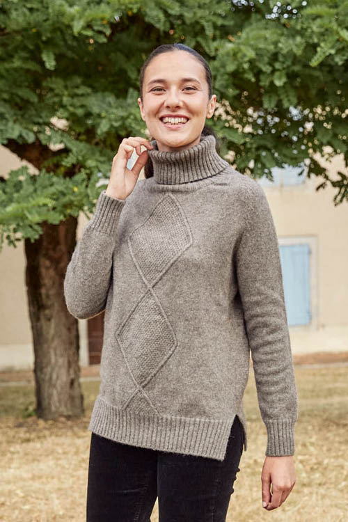 Pull en laine yack col roulé pour femme