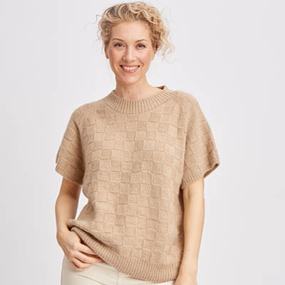 Pull manches courtes duvet de chameau pour femme