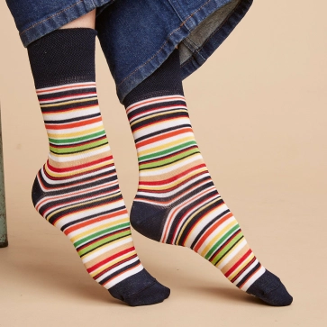 Chaussettes fil d'&eacute;cosse bio &agrave; rayures