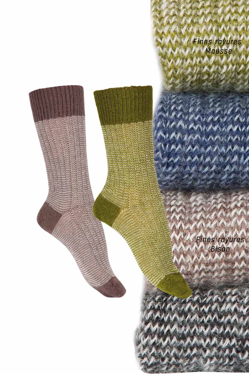 Chaussettes Laine Mohair Fines rayures Bonnes affaires