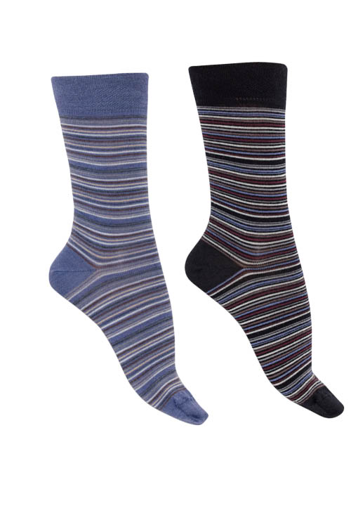 Chaussettes laine mérinos et soie à rayures multicolores 