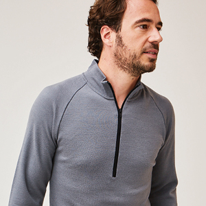 T-shirt laine mérinos col zippé pour homme