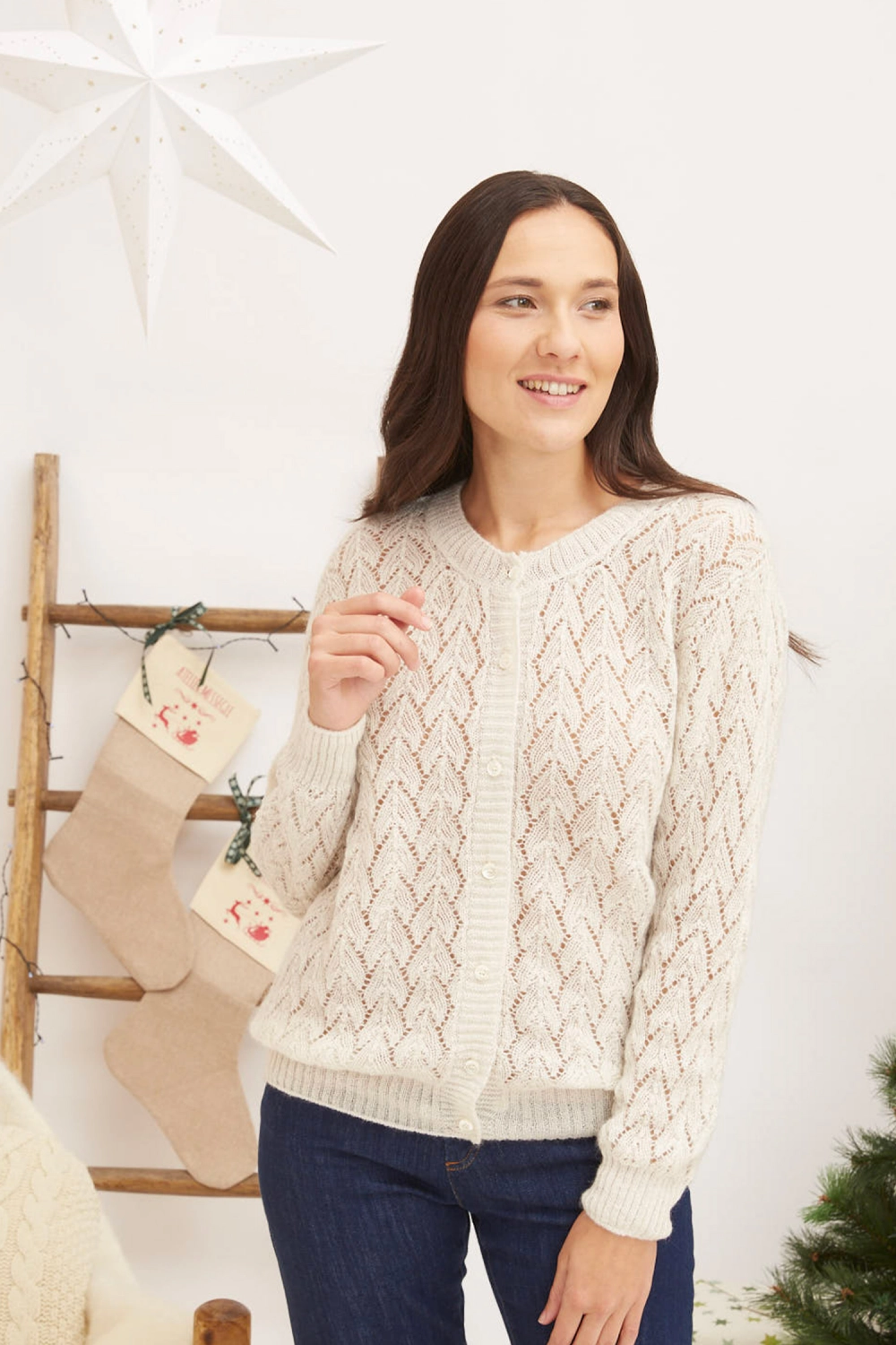 Gilet laine mohair ajouré femme