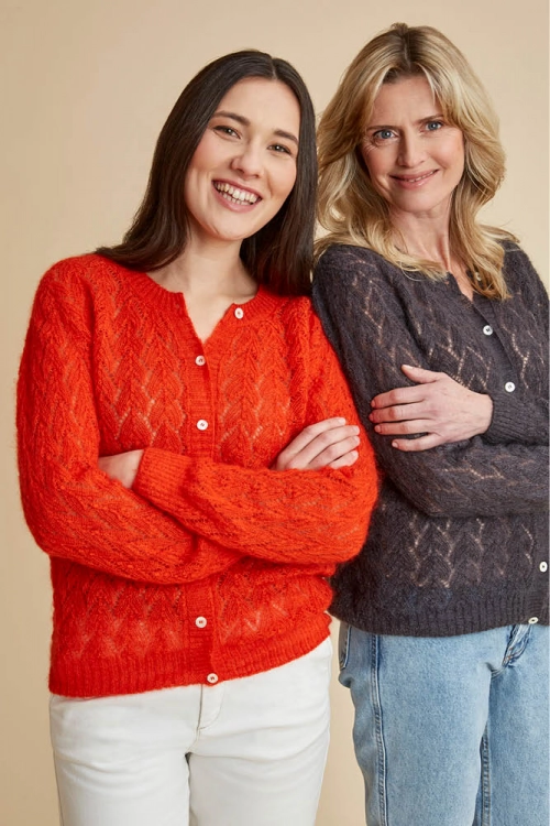 Gilet en laine mohair ajouré pour femme 