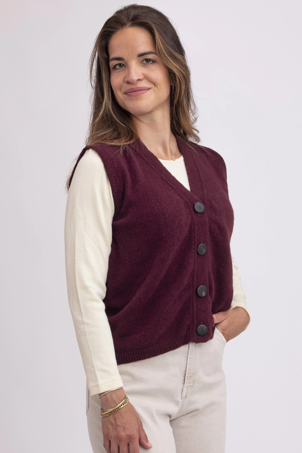 Gilet en laine recyclé sans manches pour femme Clémence