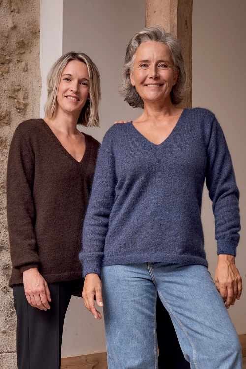 Grand pull laine col V en duvet de yack pour femme