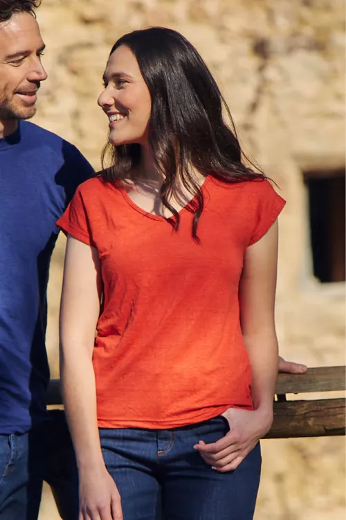 T-shirt col V en lin pour femme 