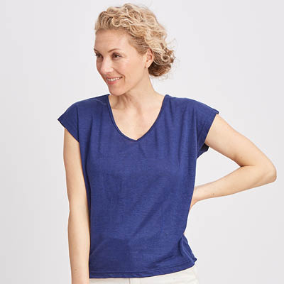 T-shirt col V en lin pour femme