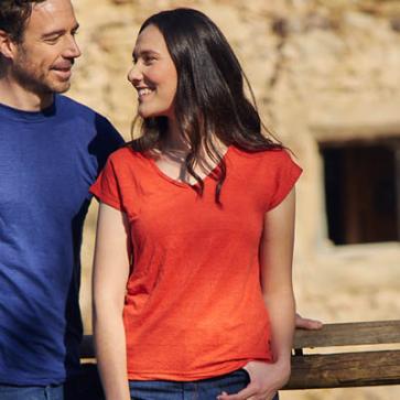 T-shirt col V en lin pour femme