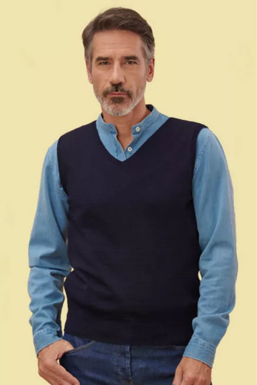 Pull en laine mérinos homme col V sans manche