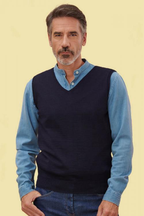 Pull en laine mérinos homme col V sans manche