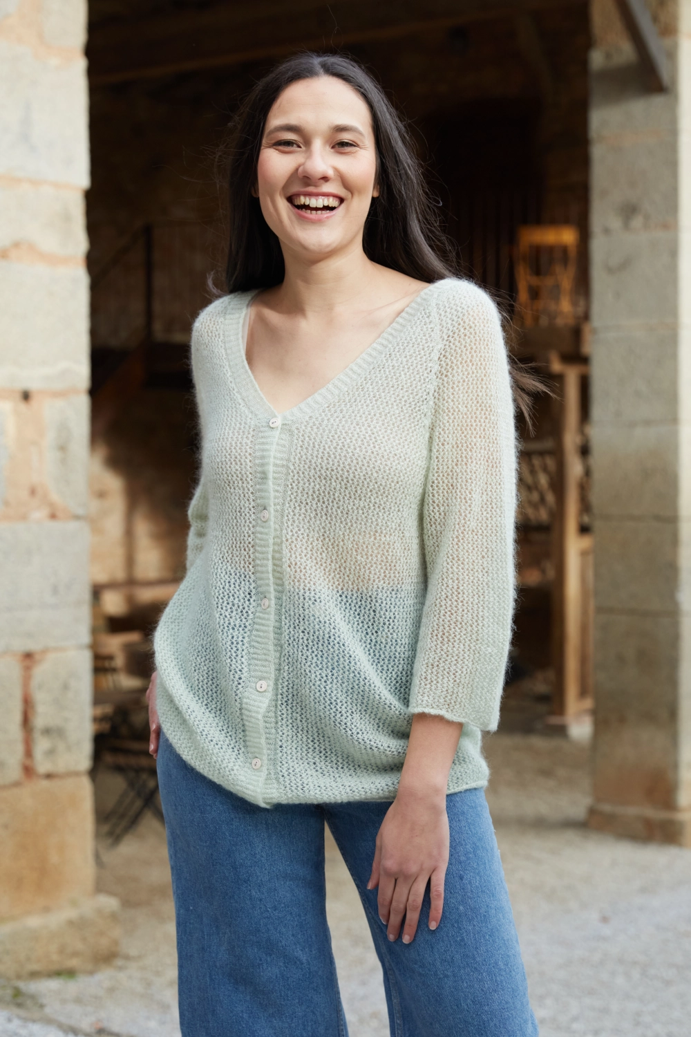 Gilet en laine mohair et soie résille femme