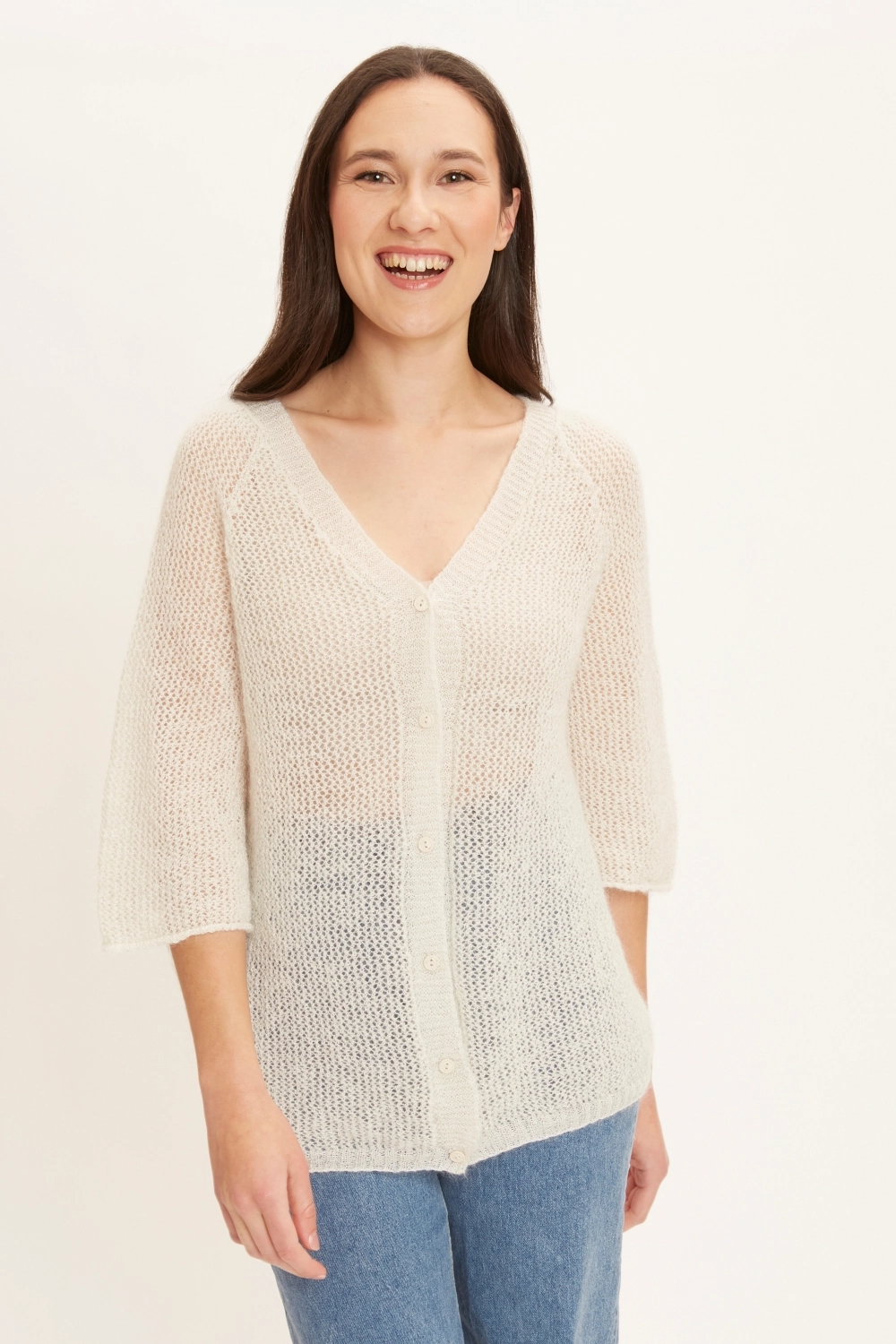 Gilet en laine mohair et soie résille femme