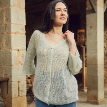 Gilet en laine mohair et soie résille femme