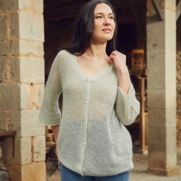 Gilet en laine mohair et soie résille femme