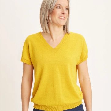 Haut manches courtes col V femme en lin coton seacell