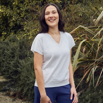 Haut manches courtes col V femme en lin coton seacell