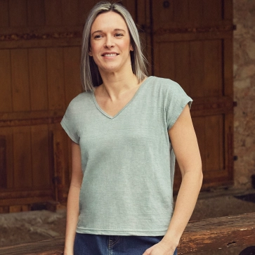 T-shirt col V en lin pour femme 