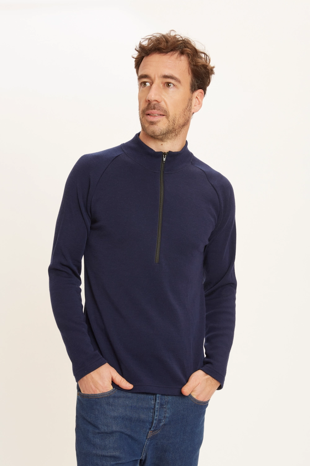 T-shirt laine mérinos col zippé pour homme