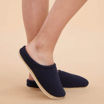 Charentaises mules mohair et laine marine